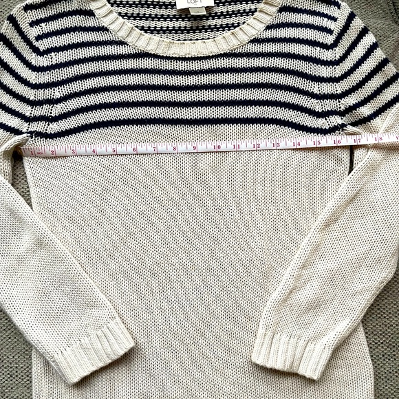 LOFT 3/4 Length Cream & Navy Striped Sweater | Small - Picture 5 of 5